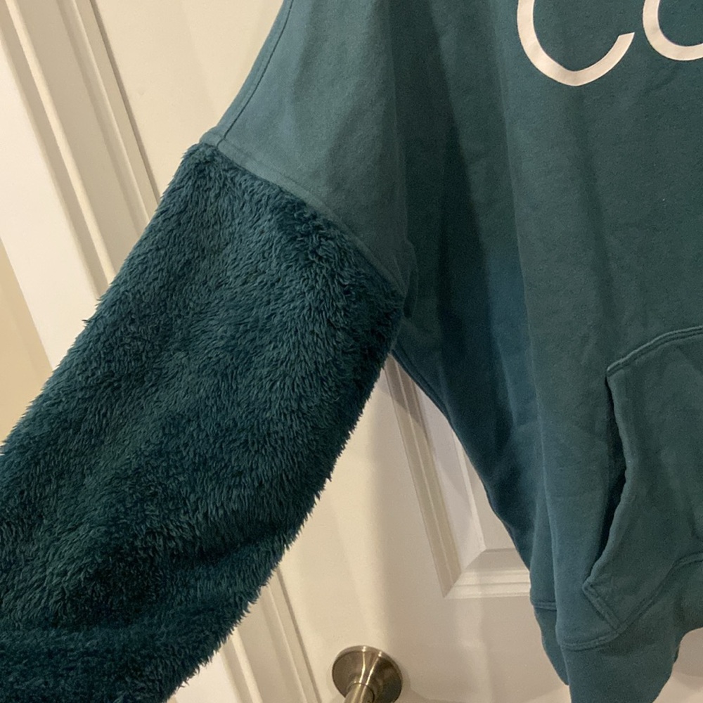 Calvin Klein Teal Hoodie with Fuzzy Sleeves - Picture 4 of 7